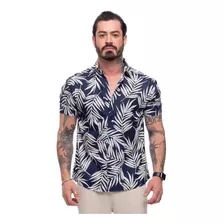 Camisa Flores Manga Curta Masculina Viscose Leve Moderna