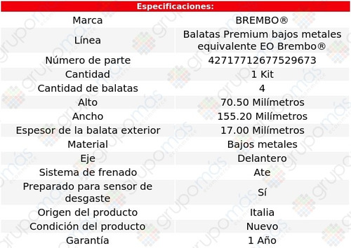 Balatas Delanteras Bajos Metales Brembo Partner 2020 A 2022 Foto 4