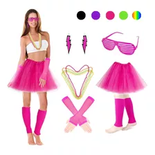 Set De Disfraz Fiesta Retro Los 80 Para Mujer 6 Pzs Colores