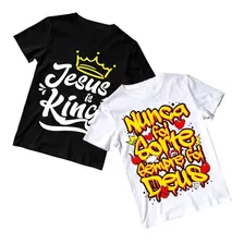 Kit 2 Camiseta Jesus King Nunca Sorte Deus Versículo Estampa