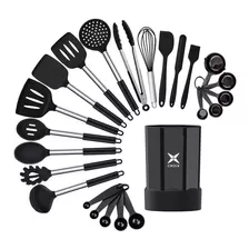 Set 16 Utencilios De Cocina Croix De Silicona Negro