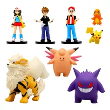Kit 8 Boneco Miniaturas Pokémon Pikachu, Charmander, Ash 8cm