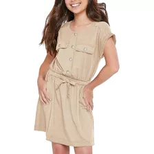 Vestido Manga Corta Con Botones Para Niñas