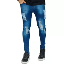 Calça Jeans Masculina Skinny Destroyed Rasgada Com Lycra Top