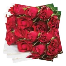 20 Guardanapos Papel Rosas Vermelhas Dia Das Mães Fl Tripla