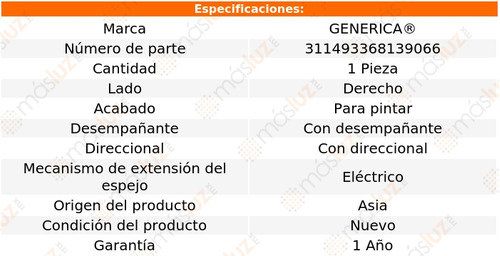 1- Espejo Derecho Elect P/pintar Tiguan 2009/2016 Genrica Foto 2