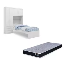 Guarda Roupa Solteiro + Cama Com Cabeceira Baú + Colchão Av