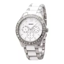 Reloj Orient Acero Con Blanco Piedras Fecha Mujer Fsw01004w