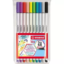 Caneta Pincel Pen68 Estojo Com 10 Cores Stabilo