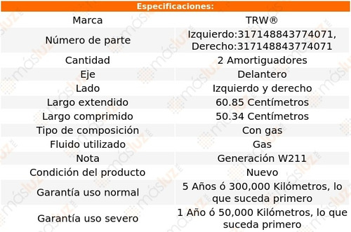 Kit 2 Amortiguadores Gas Del Mercedes-benz E280 07/08 Trw Foto 2