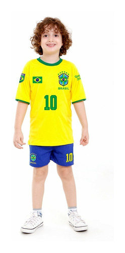 Camiseta E Calção Seleção Brasileira Infantil Brasil Copa