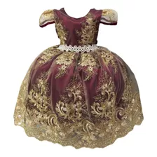 Vestido Realeza Marsala Com Dourado