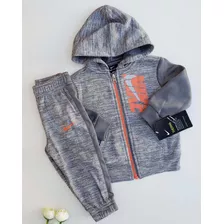 Conjunto Nike Bebe Campera Pantalon Dri Fit Gris Talle 12 M 