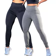 Kit 2 Calça Legging Cós Alto Suplex Fitness Confortável