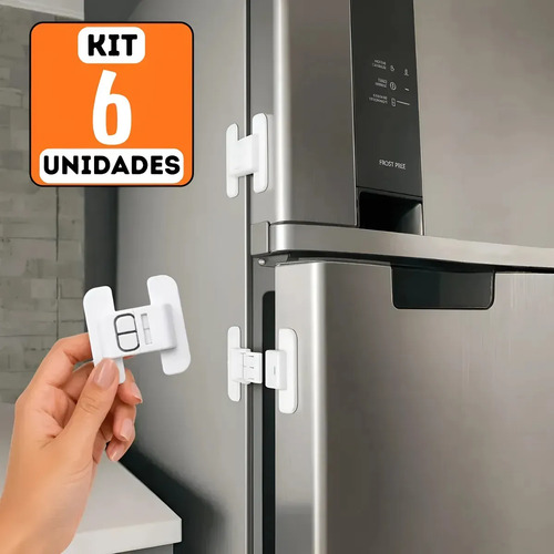 Kit 6 Travas Para Porta De Geladeira E Gavetas Segurança Infantil Porta Fechada Adesivo Dupla Face Branco