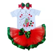 Conjunto Menina Grinch Feliz Natal Mesversário Fantasia Neve