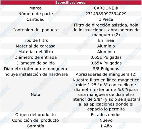 Filtro Hidrulico Direccin 5/8 Cardone Citroen Ds21 68-72 Foto 5