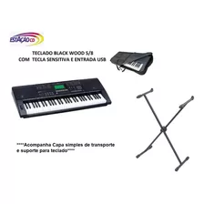 Teclado Musical 5/8 Black Wood 61 Teclas (c/sensib.) + Acess