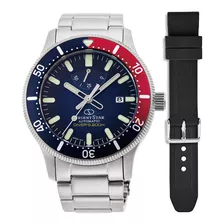 Relógio Orient Star Diver Automático Re-au0306l00b In Japan Cor Da Correia Prateado/preto Cor Do Bisel Azul/vermelho Cor Do Fundo Azul