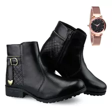 Bota Coturno Feminino Cano Curto Neway Inverno + Relógio 