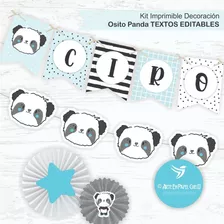 Kit Imprimible Decoración Candy Bar Oso Panda Texto Editable