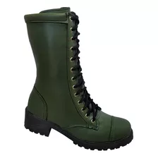 Bota Coturno Feminino Cano Médio Estilo Militar Moda Pé 04