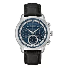 Reloj Bulova Clasicos Sutton 96b420 Para Hombre Ewatch Color De La Correa Negro Color Del Bisel Plateado Color Del Fondo Azul Oscuro