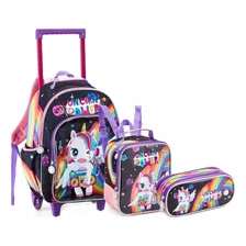 Kit Mochila Infantil Escolar Rodinha Unicórnio Feminina 2024