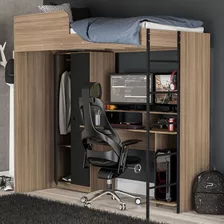 Cama Multifuncional Konza Com Mesa Gamer Castanho/preto