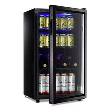 Frigobar; 125 Latas, C/luces Led; 3.5 Cu Ft, Negro; Wanai