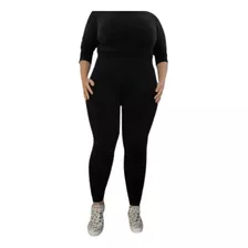 Calça Leggings Plus Size Cós Alto Preto