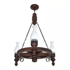 Lustre Roda Carroça 3 Lâmpadas Envelhecido Lum. Muller 903e Cor Marrom 110v/220v