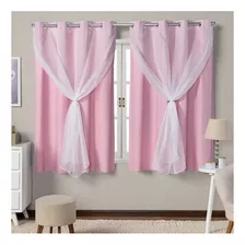 Cortina Blackout Com Voil 2,80x1,60 Rosa Quarto De Menina