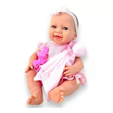 Boneca Bebê Menina Estilo Reborn + Acessórios Abre Os Olhos