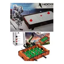 Futebol Mesa 51cm Hoyle + Mini Jogo Air Hockey + Pilhas