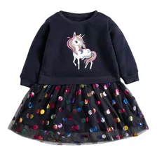 Vestido Polerón Unicornio Puntos Niñas