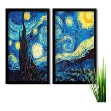 Conjunto De Quadros Decorativos Estrela Van Gogh Com Vidro