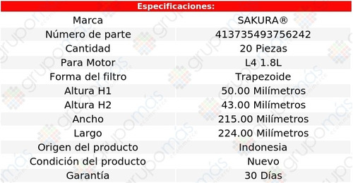 Caja De 20 Filtros De Aire Sakura Hr-v L4 1.8l Honda 16/20 Foto 2