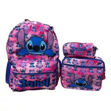 Kit Mochila Escolar Stitch Juvenil Lancheira+estojo