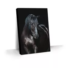 Quadro Decorativo Animais Cavalo Preto Para Sala Em Canvas