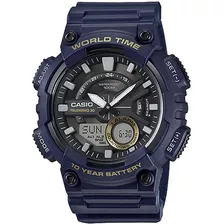 Reloj Casio Hombre Aeq-110w-2a Color De La Malla Azul Color Del Bisel Azul Color Del Fondo Negro