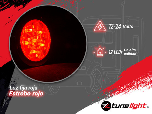 1) Plafn Posterior Redondo Rojo Camin 12-24 V Tunelight Foto 5