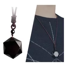 Cordão Colar Hexagrama Com Pingente Negro Obsidian Stone