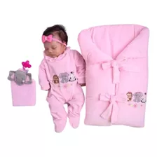 Saída Maternidade Bebe Menina Safari Rosa Com Saco De Dormir
