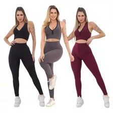 3 Conjuntos Calça Legging Fitness Roupas Feminina Academia