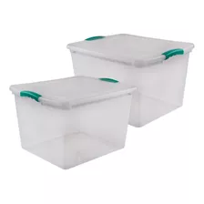 Caja Multiuso Organizadora Plástica X 2 Wenbox 45 Lt Wenco Color Traslúcida