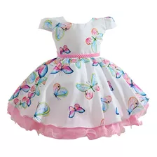 Vestido Jardim Das Borboletas Rosa Infantil Chuva De Bênção