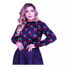 Blusa De Frio Feminino Suéter Tricot Cereja Moda Inverno