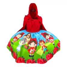 Vestido Chapeuzinho Vermelho Princesas Disney Luxo Com Capuz