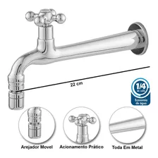 Torneira Tanque 22 Cm 1/4 Volta Bico Móvel Metal Acab. C52
